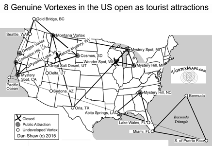 eight genuine vortexes open as tourist attractions in the USA