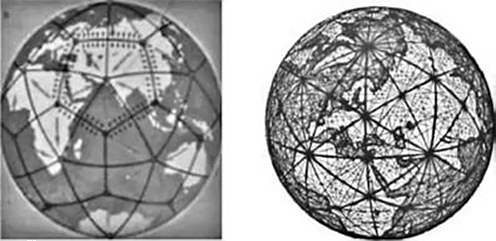 Figure 2 — Russian geometric map and Becker-Hagens planetary grid model